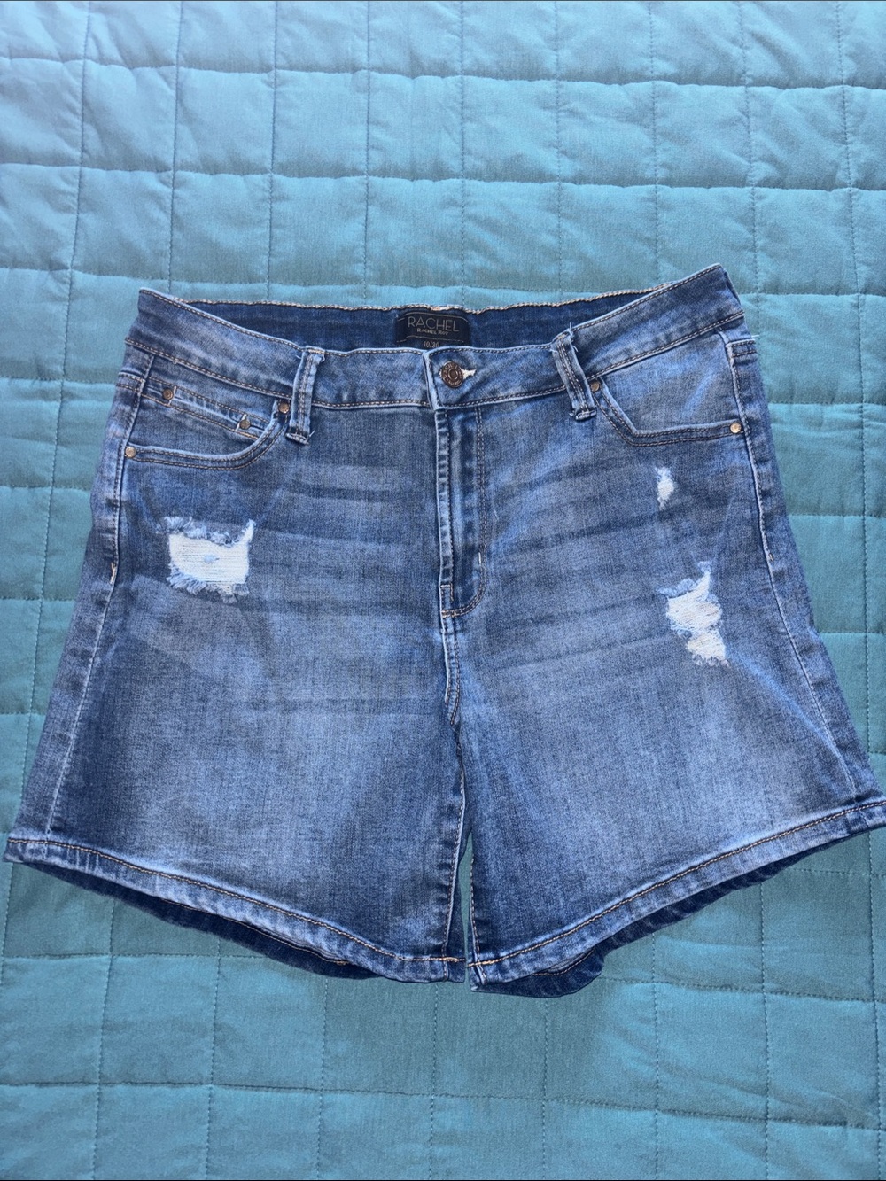 Rachel Distressed Denim Jean Shorts in Blue Wash 10 30